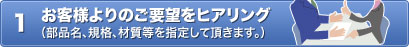 1 お客様よりのご要望をヒアリング（部品名、規格、材質等を指定して頂きます。）